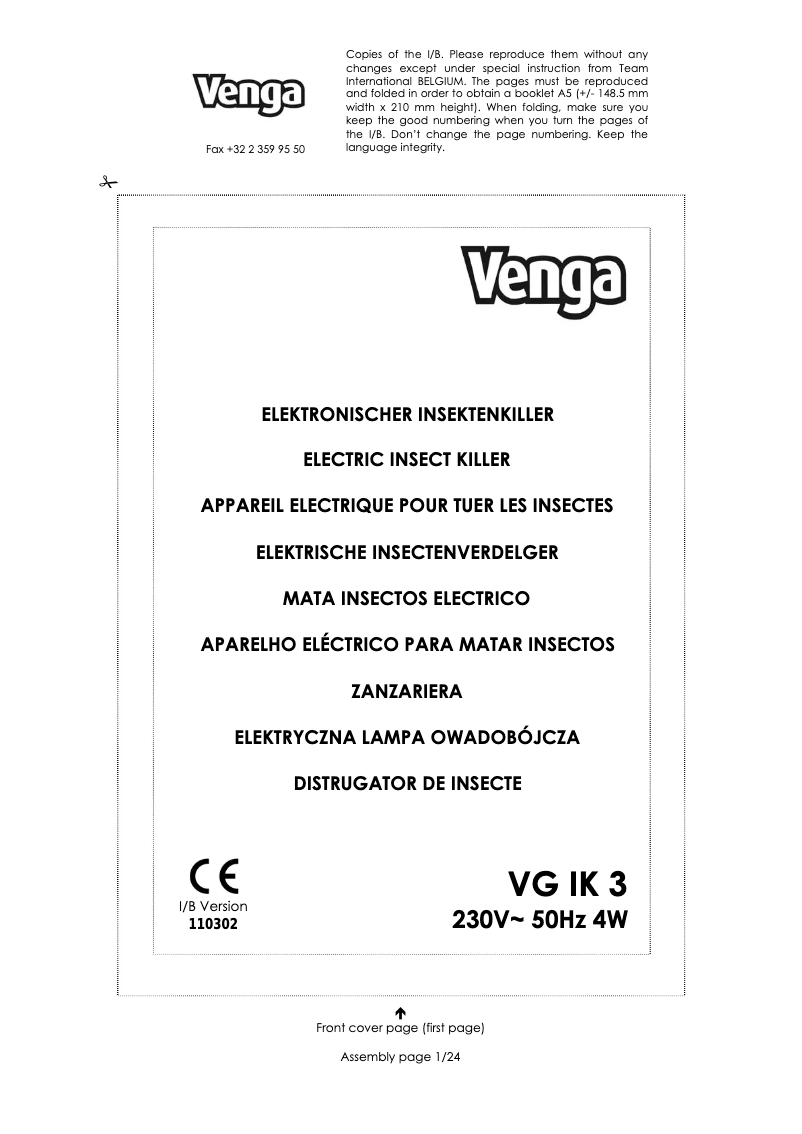 Imagen de la primera página del manual del dispositivo VG IK 3