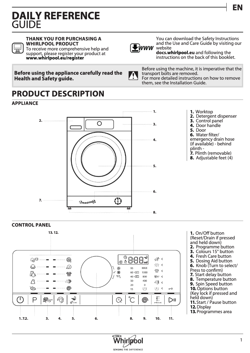 Página 1 del manual Manual de usuario Whirlpool FSCR 90211