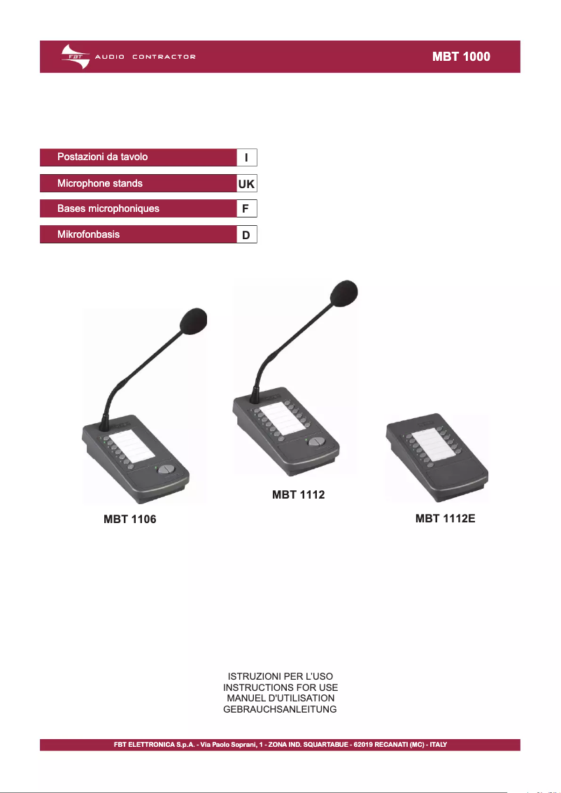 Página 1 del manual Manual de usuario FBT MBT 1112E