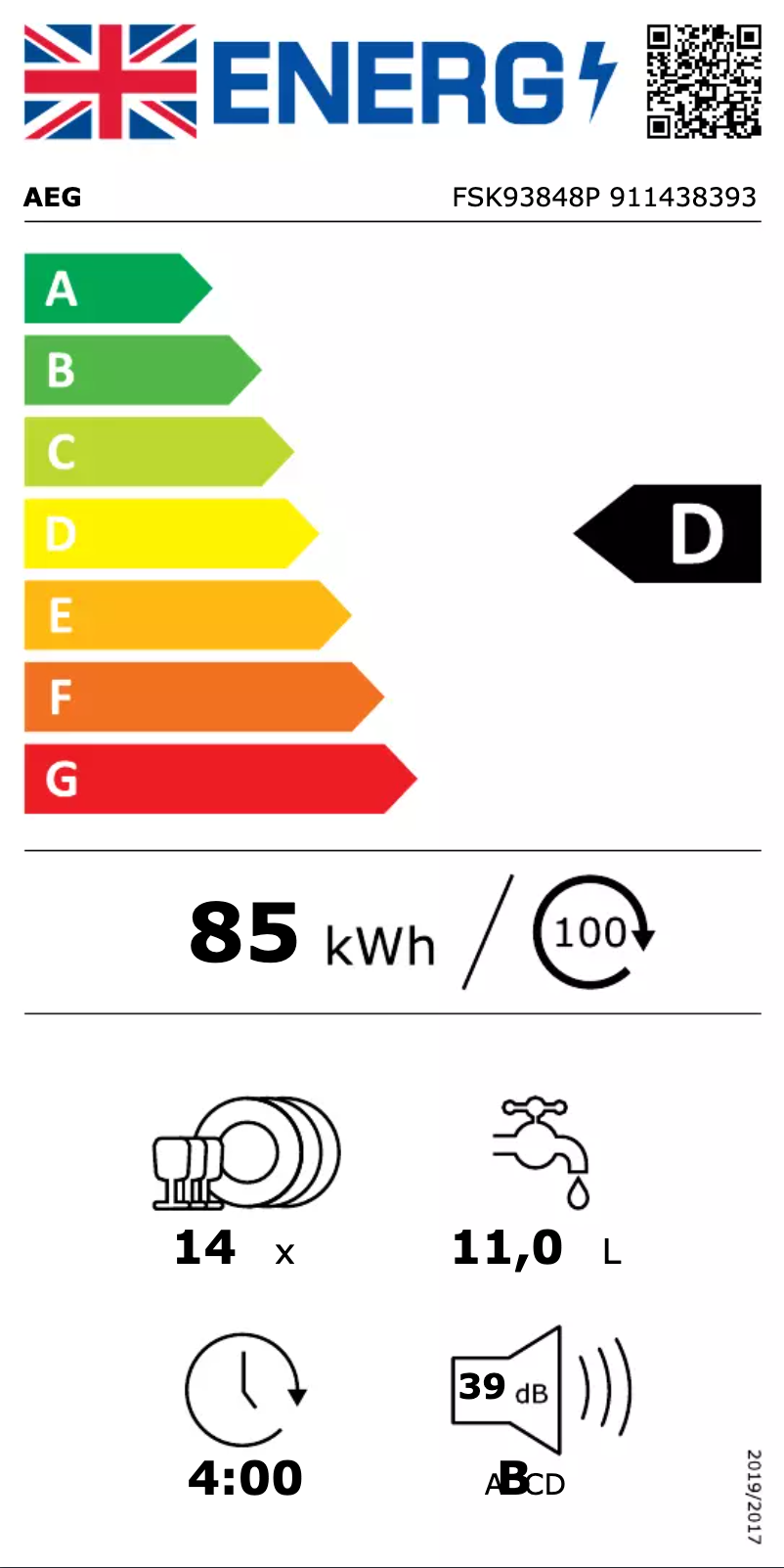 Página nº 1 - Etiqueta energética AEG FSK93848P