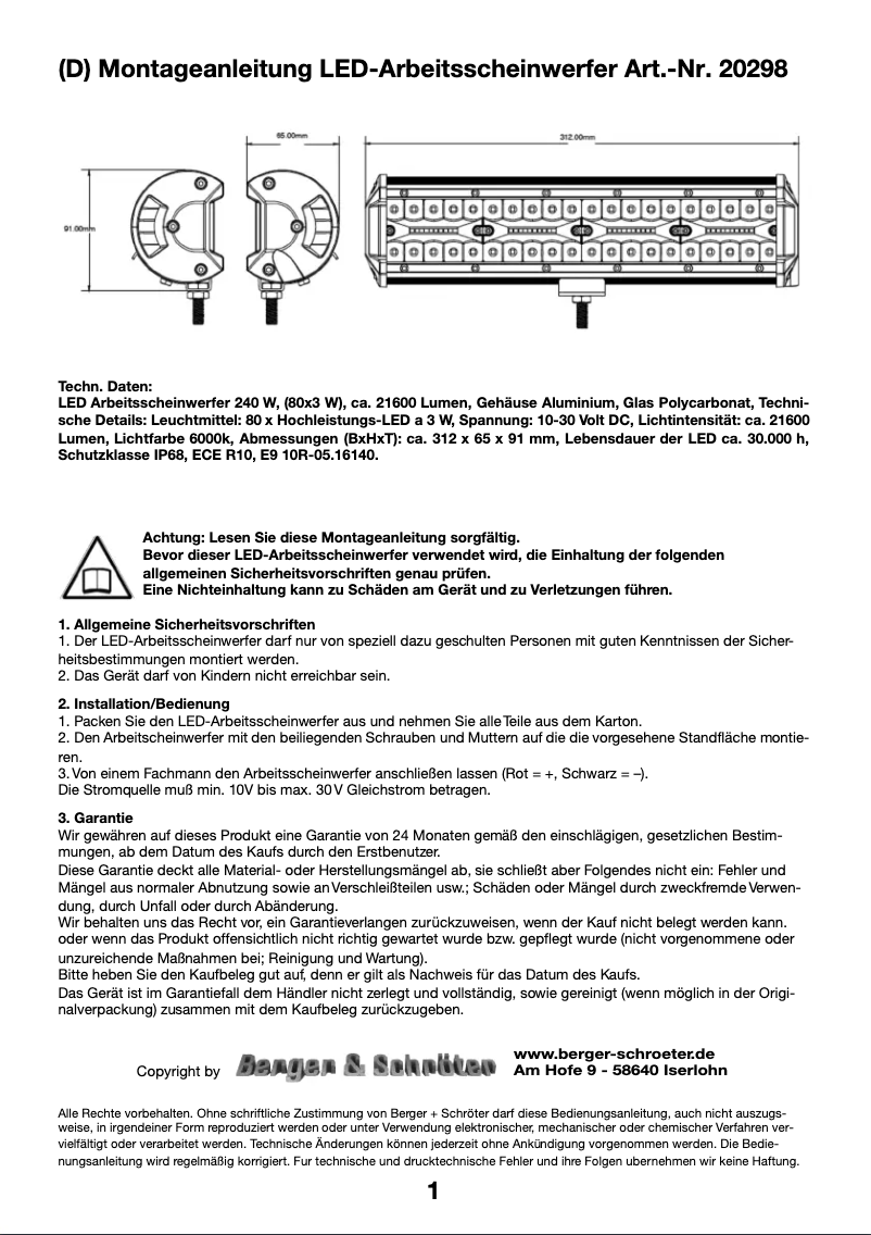 Página nº 1 - Manual de usuario Berger & Schröter 20298