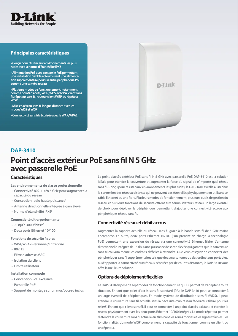 Página 1 del manual Ficha técnica D-Link DAP-3410