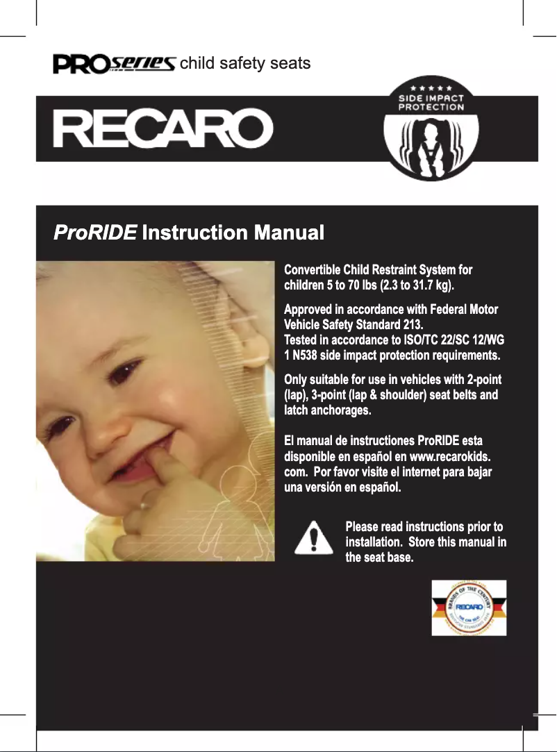 Página 1 del manual Manual de usuario Recaro ProRIDE