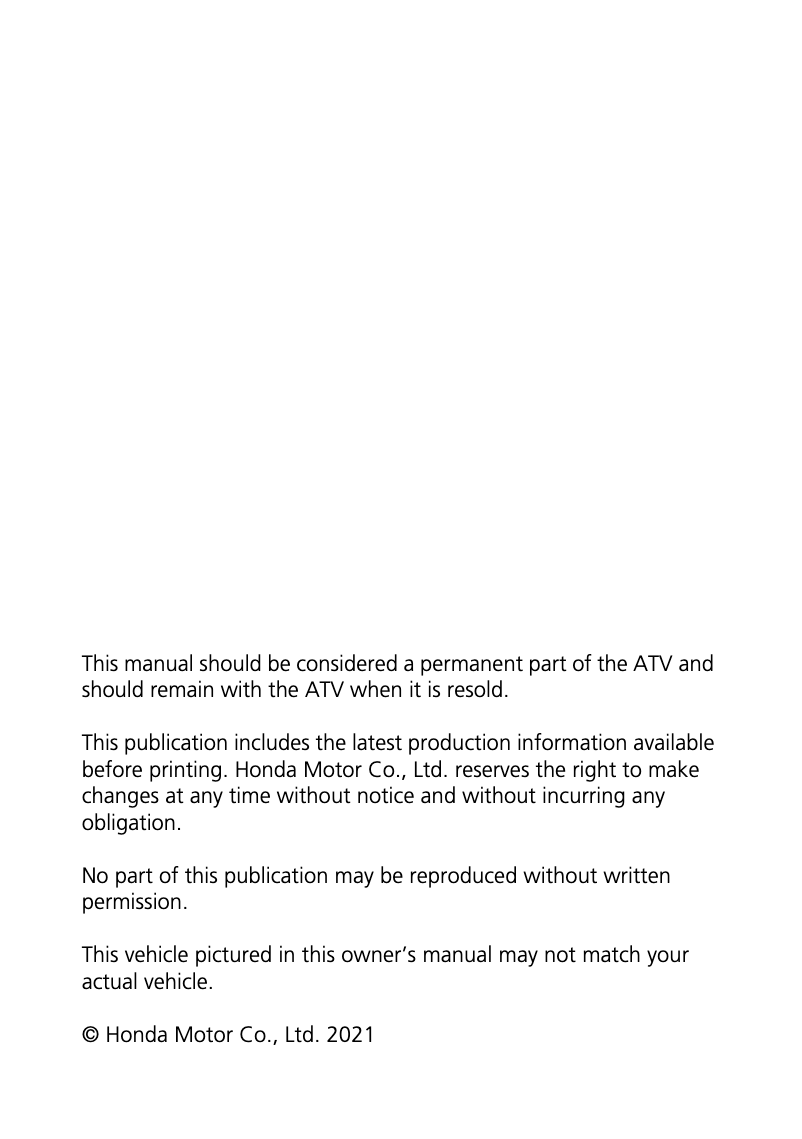 Página 1 del manual Manual de usuario Honda Recon (2021)