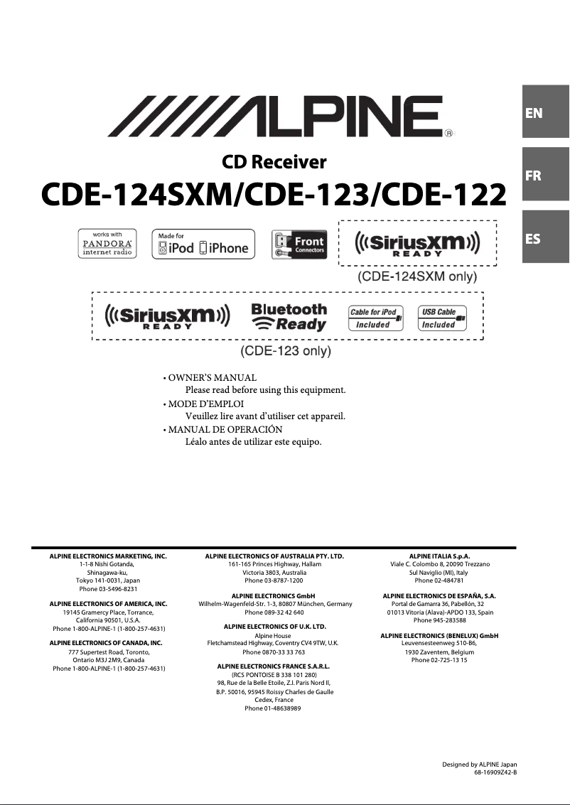 Imagen de la primera página del manual del dispositivo CDE-122