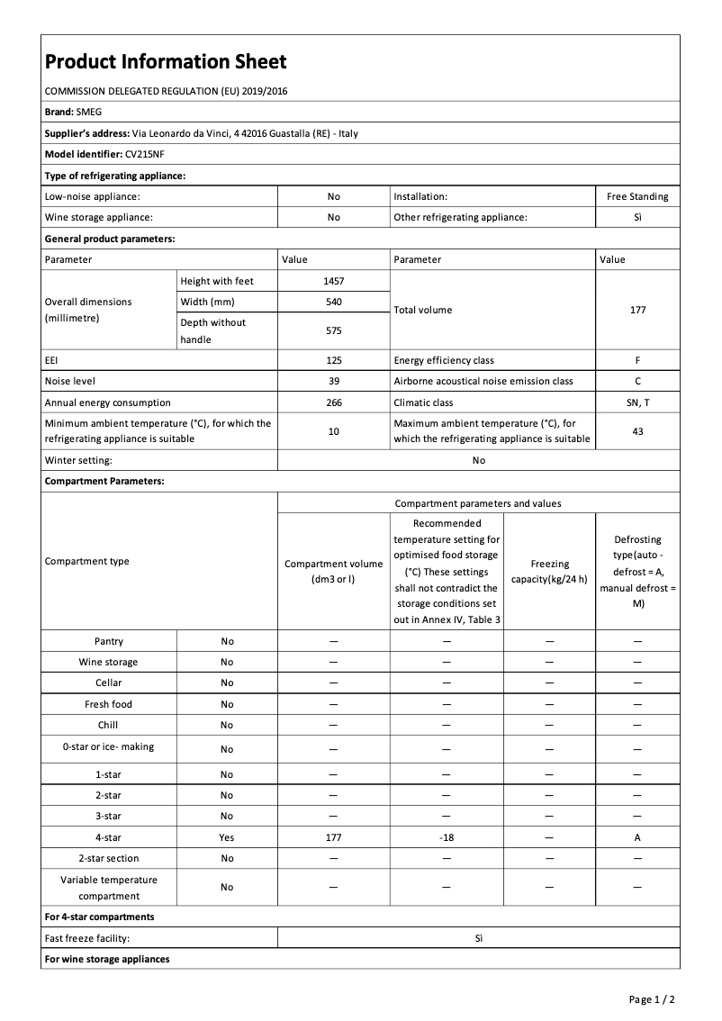 Página 1 del manual Folleto Smeg CV215NF
