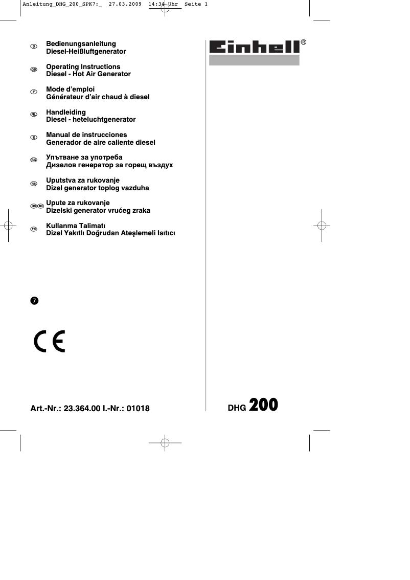 Imagen de la primera página del manual del dispositivo DHG 200