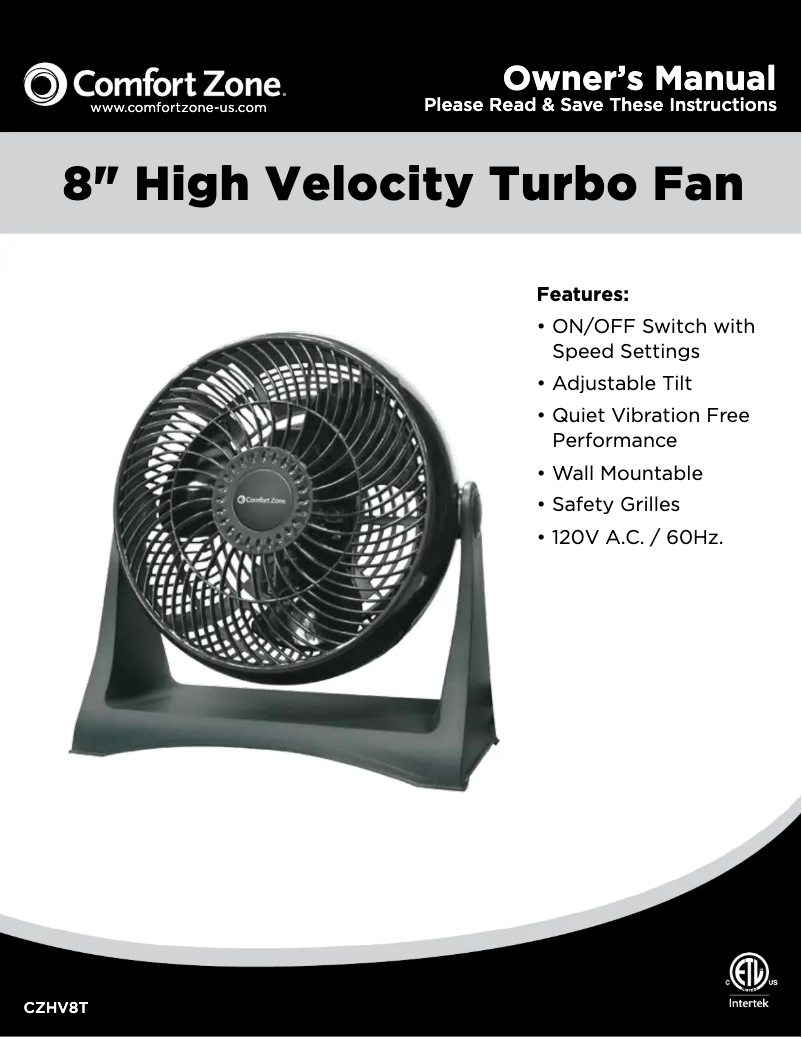 Página 1 del manual Manual de usuario Comfort Zone CZHV8T