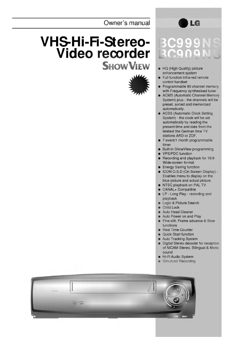 Imagen de la primera página del manual del dispositivo ShowView BC909NS