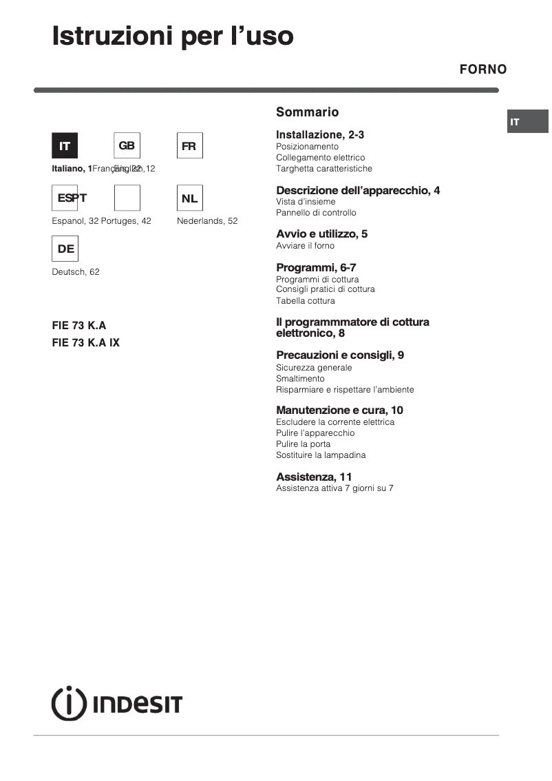 Imagen de la primera página del manual del dispositivo FIE 73 K.A IXá