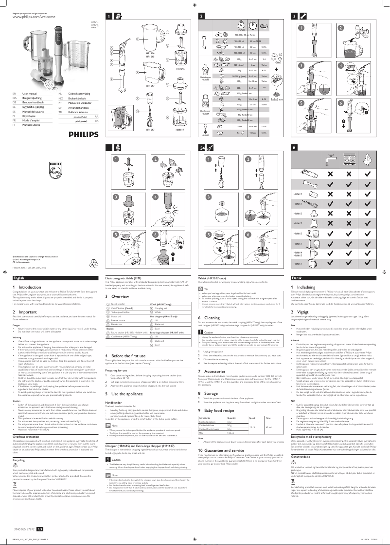 Imagen de la primera página del manual del dispositivo Viva Collection HR1614