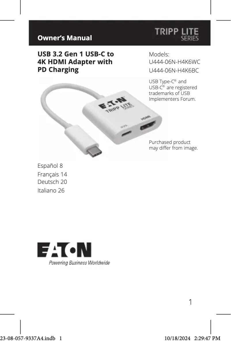 Imagen de la primera página del manual del dispositivo U444-06N-H4K6WC