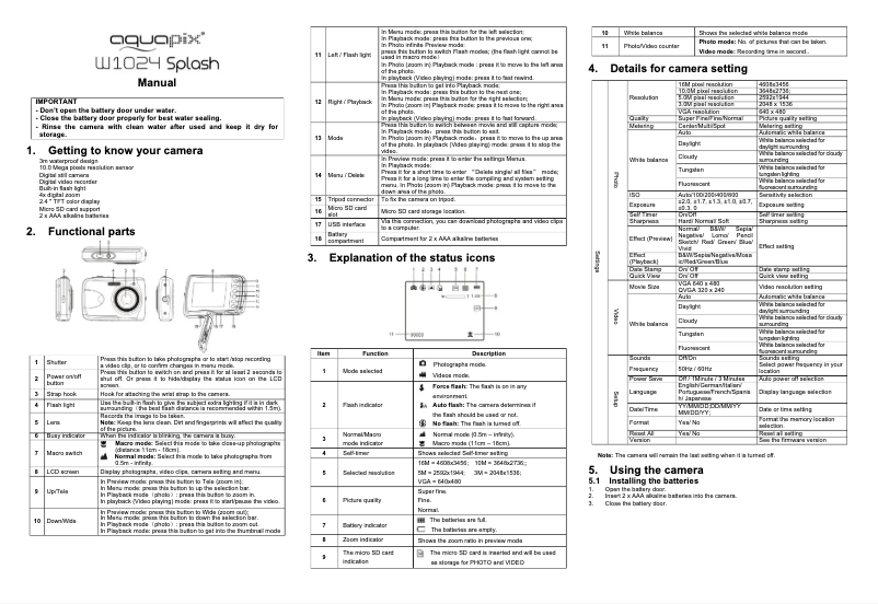 Página nº 1 - Manual de usuario Easypix AquaPix W1024 Splash