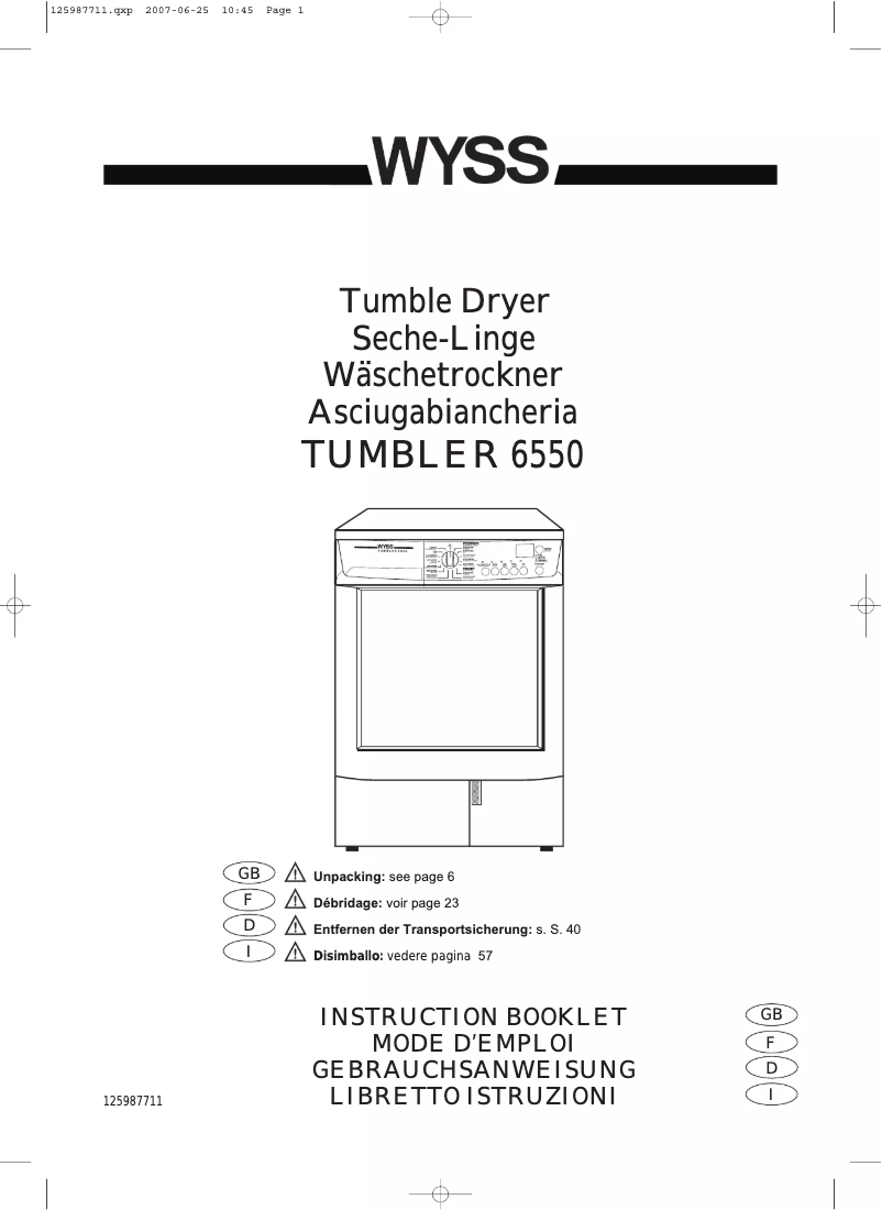 Página 1 del manual Manual de usuario Wyss Tumbler 6550