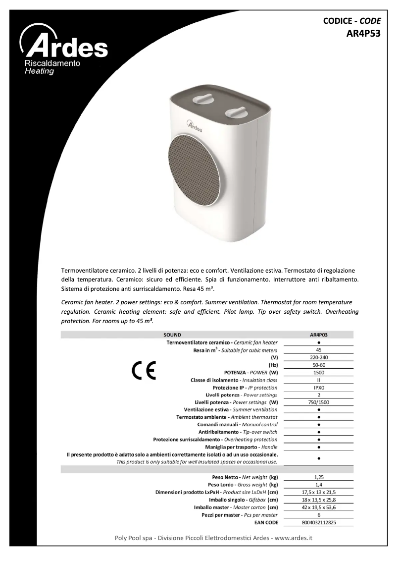 Página 1 del manual Ficha técnica Ardes AR4P03