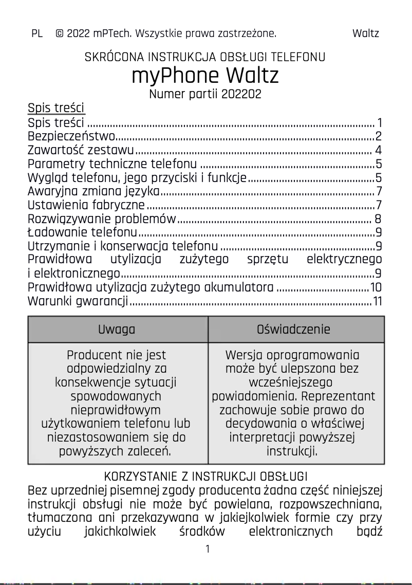 Página nº 1 - Manual de usuario myPhone Waltz