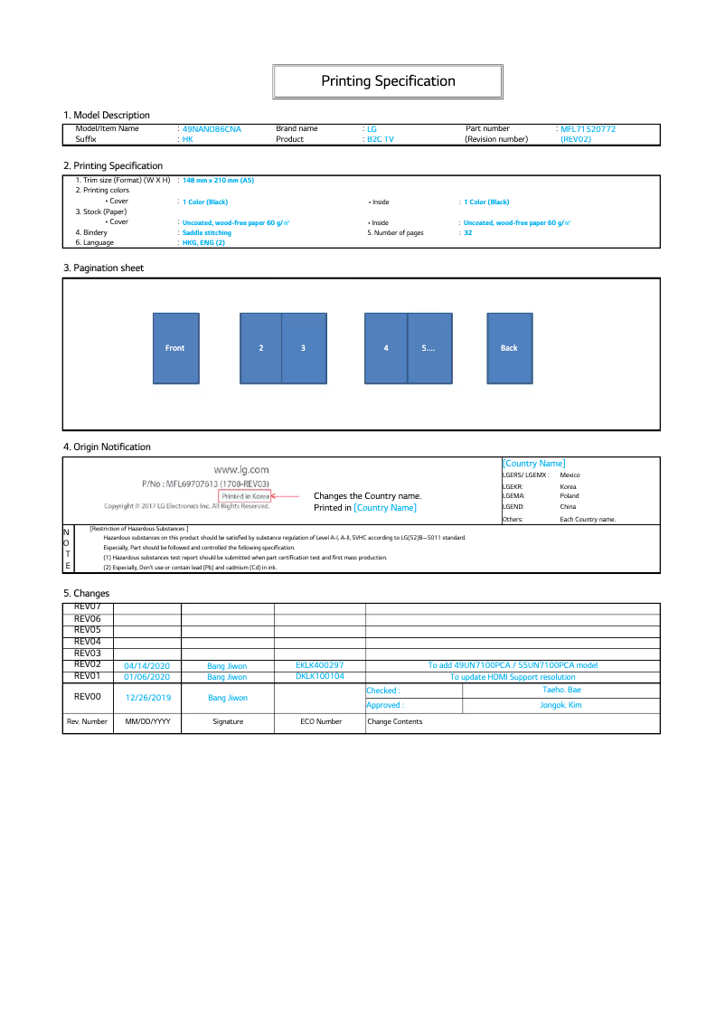 Imagen de la primera página del manual del dispositivo 55UN7400PCA