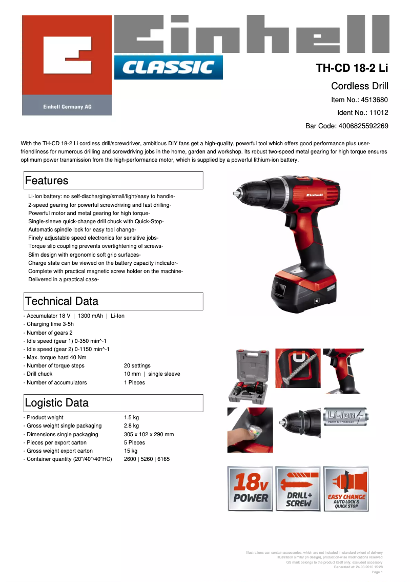 Imagen de la primera página del manual del dispositivo TH-CD 18-2 LI