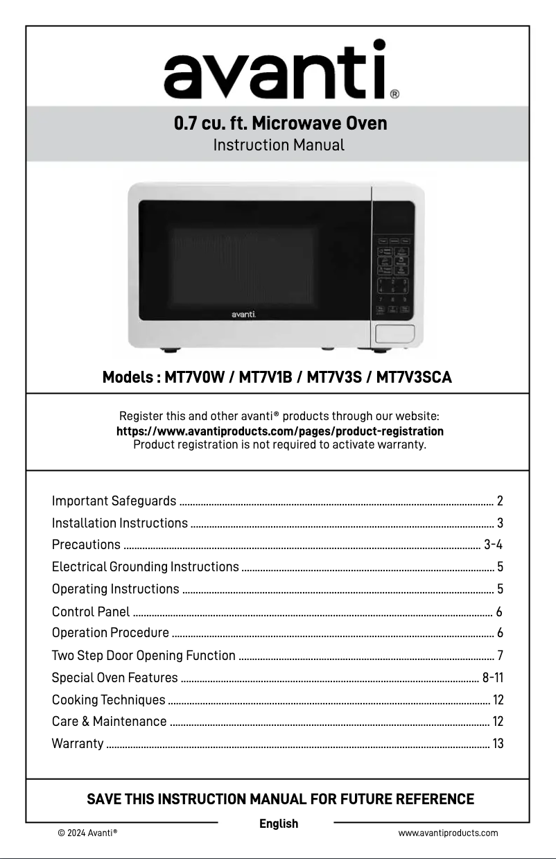 Imagen de la primera página del manual del dispositivo MT7V3SCA