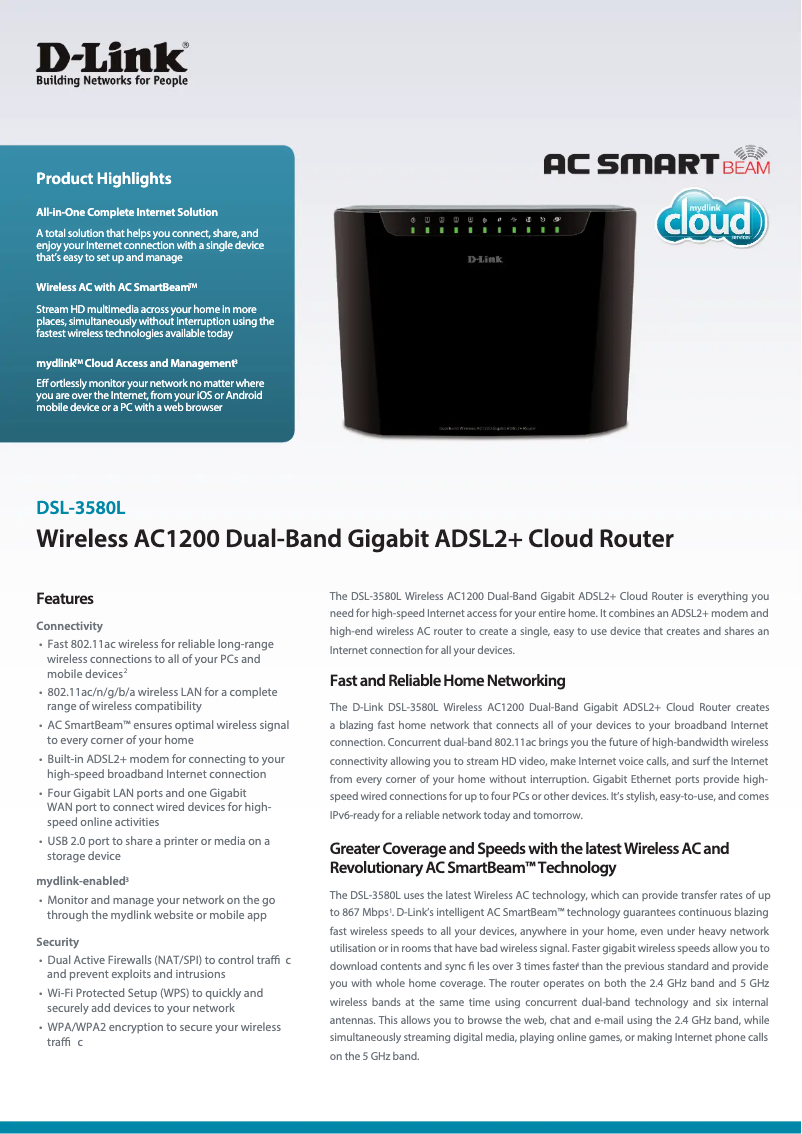 Imagen de la primera página del manual del dispositivo DSL-3580L