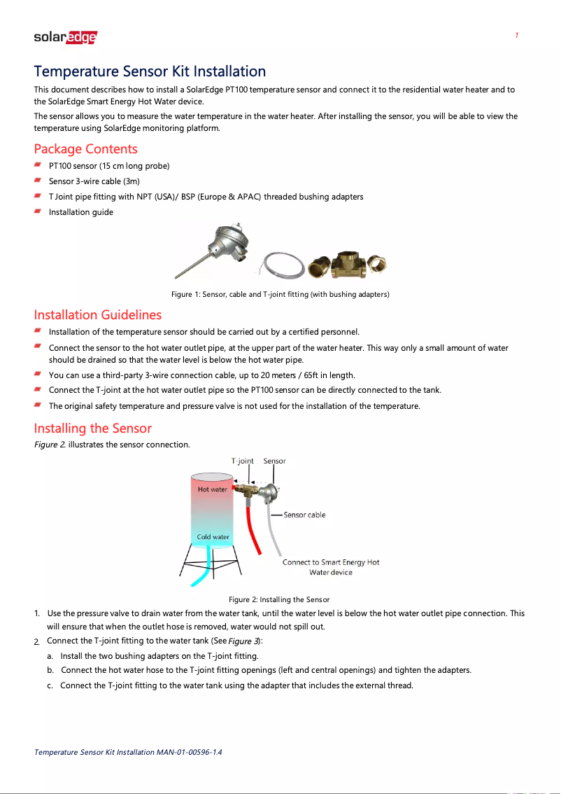 Imagen de la primera página del manual del dispositivo HOTWTR-SENS-RW-S1