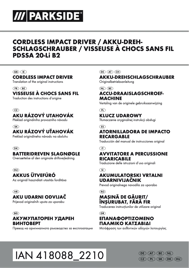 Página 1 del manual Manual de usuario Parkside PDSSA 20-Li B2