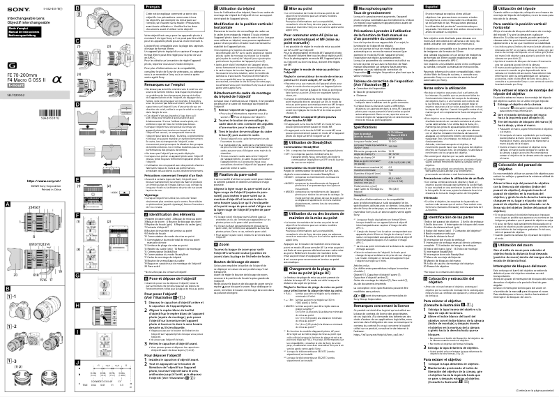 Imagen de la primera página del manual del dispositivo FE 70-200mm f/4 G Macro OSS II