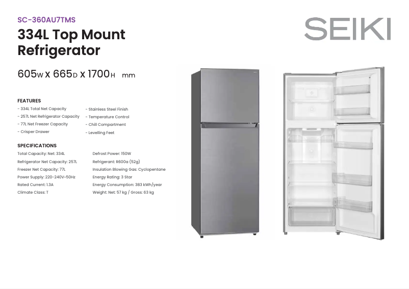 Página 1 del manual Ficha técnica Seiki SC-360AU7TMS