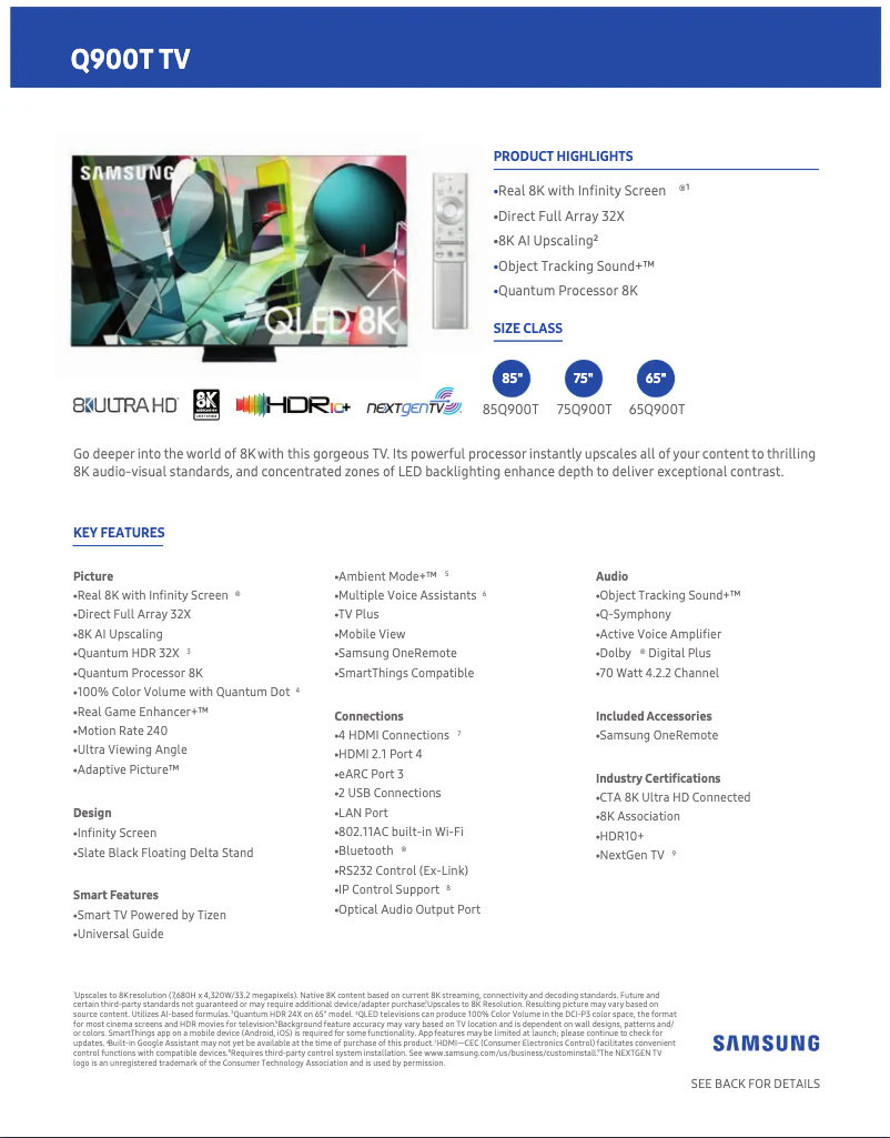 Página 1 del manual Ficha técnica Samsung QN75Q900TSFXZA