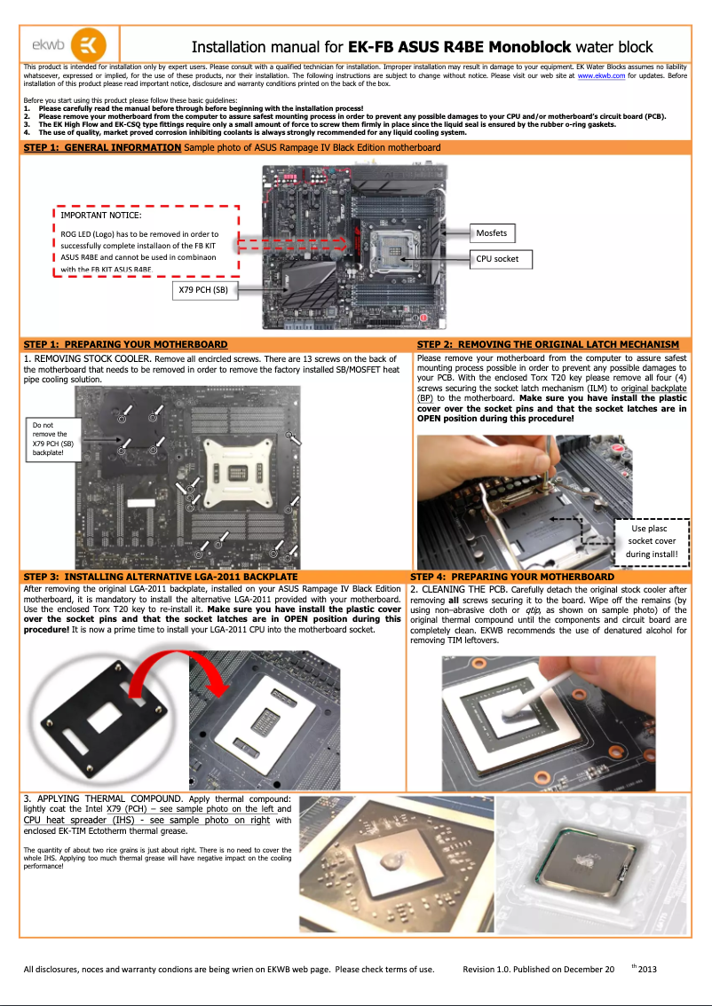 Página 1 del manual Manual de usuario EK Water Blocks EK-FB ASUS R4BE
