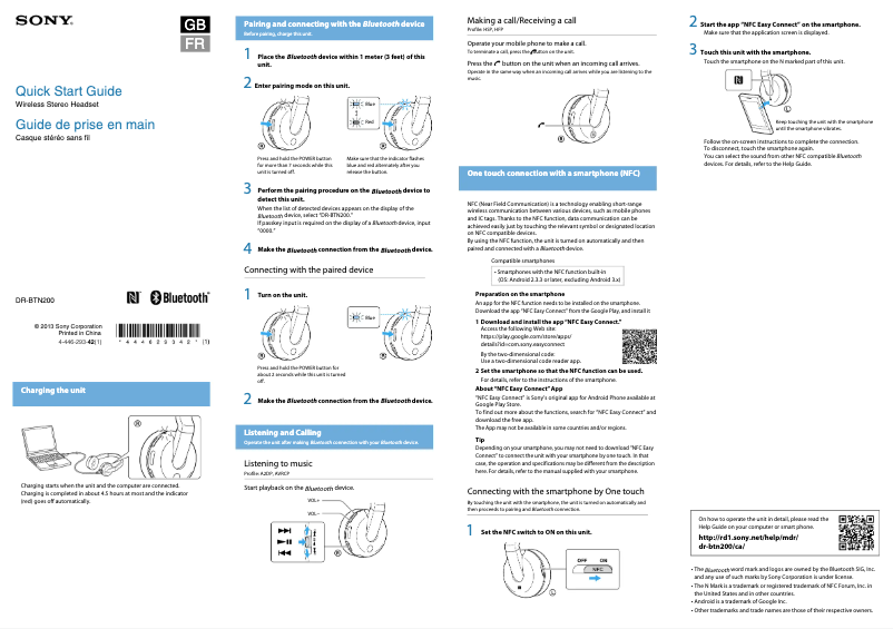 Página 1 del manual Guía de instalación Sony DR-BTN200