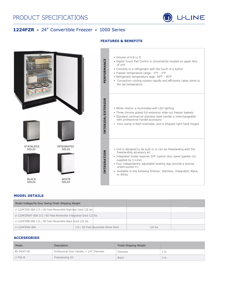 Página 1 del manual Ficha técnica U-Line U-1224FZR