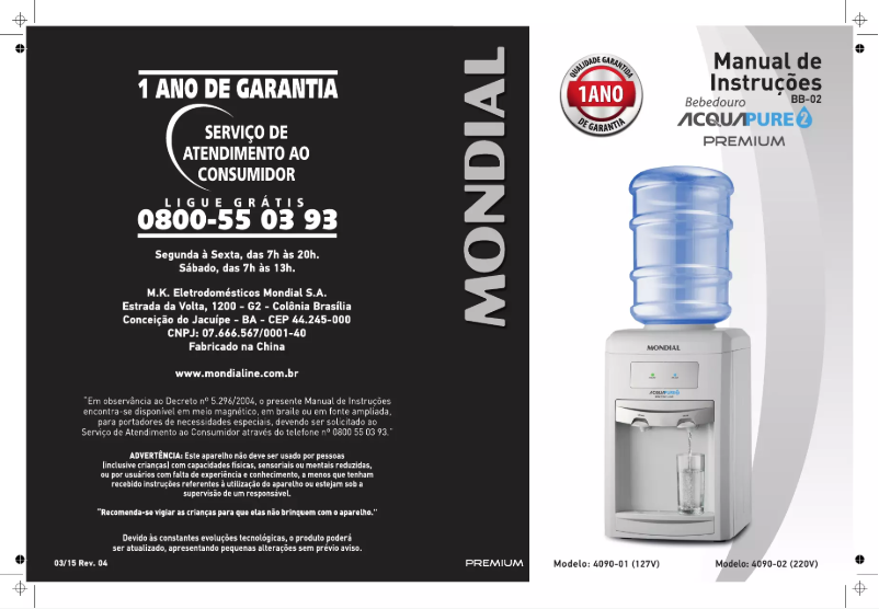 Imagen de la primera página del manual del dispositivo Acqua Pure 2 BB-02