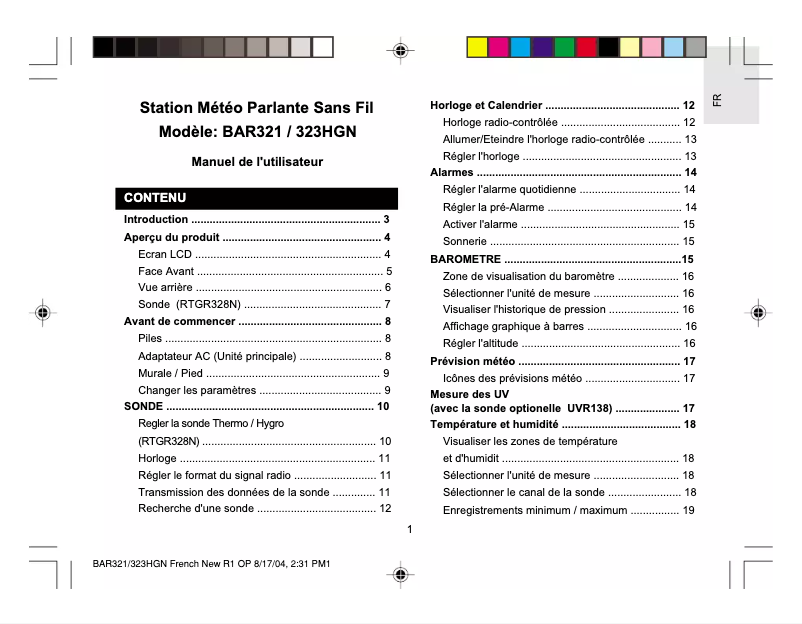 Imagen de la primera página del manual del dispositivo BAR321