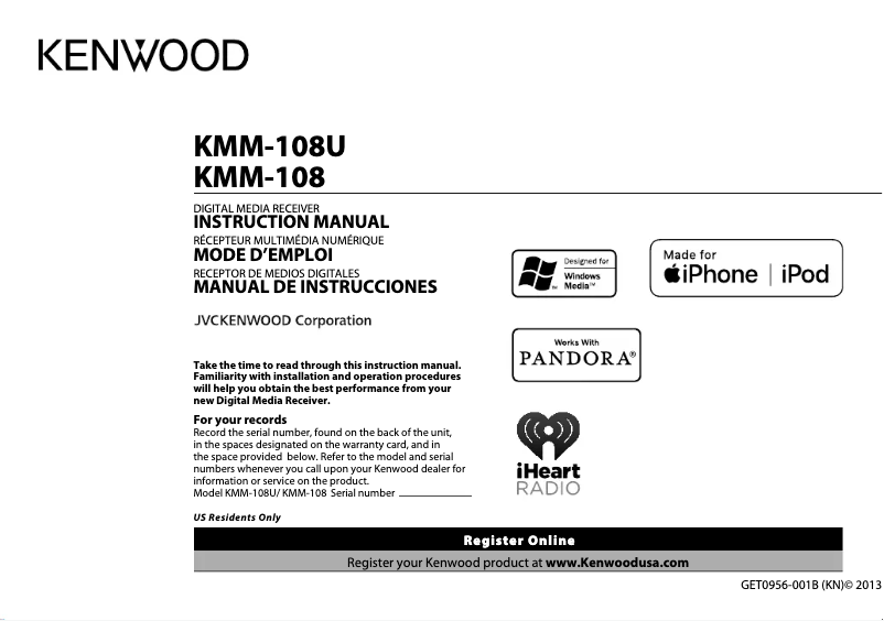 Imagen de la primera página del manual del dispositivo KMM-108U