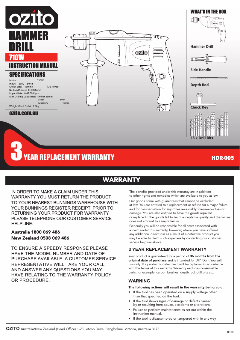 Página 1 del manual Manual de instrucciones Ozito HDR-005
