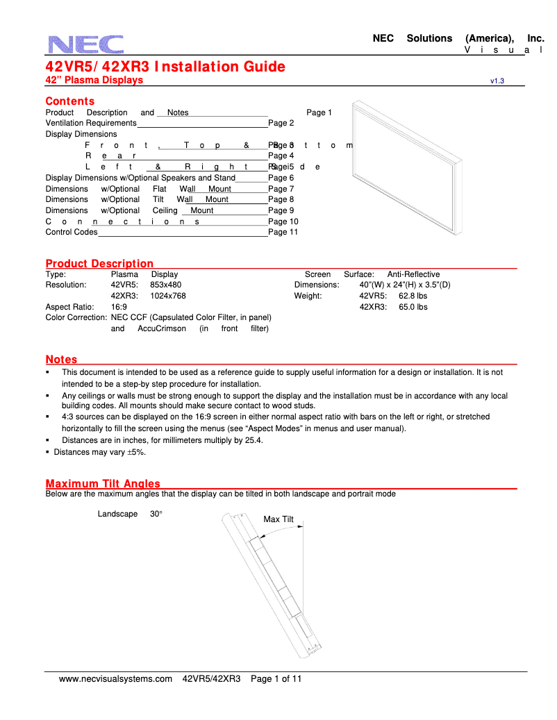 Imagen de la primera página del manual del dispositivo PlasmaSync 42VR5