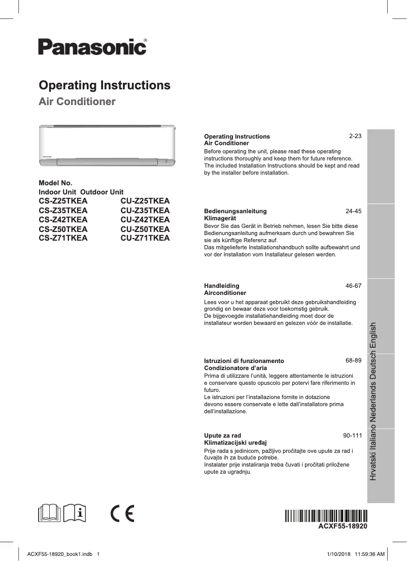 Página 1 del manual Manual de usuario Panasonic CU-Z50TKEA