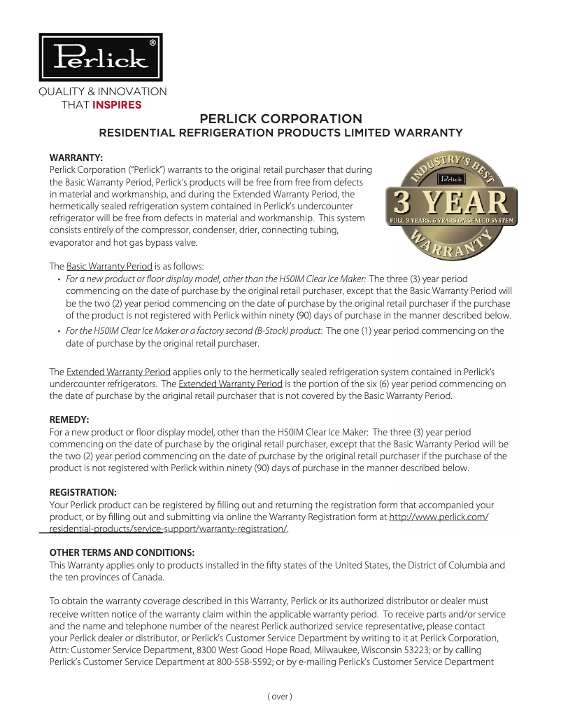 Página nº 1 - Manual de instrucciones Perlick HA24BB-3-1R