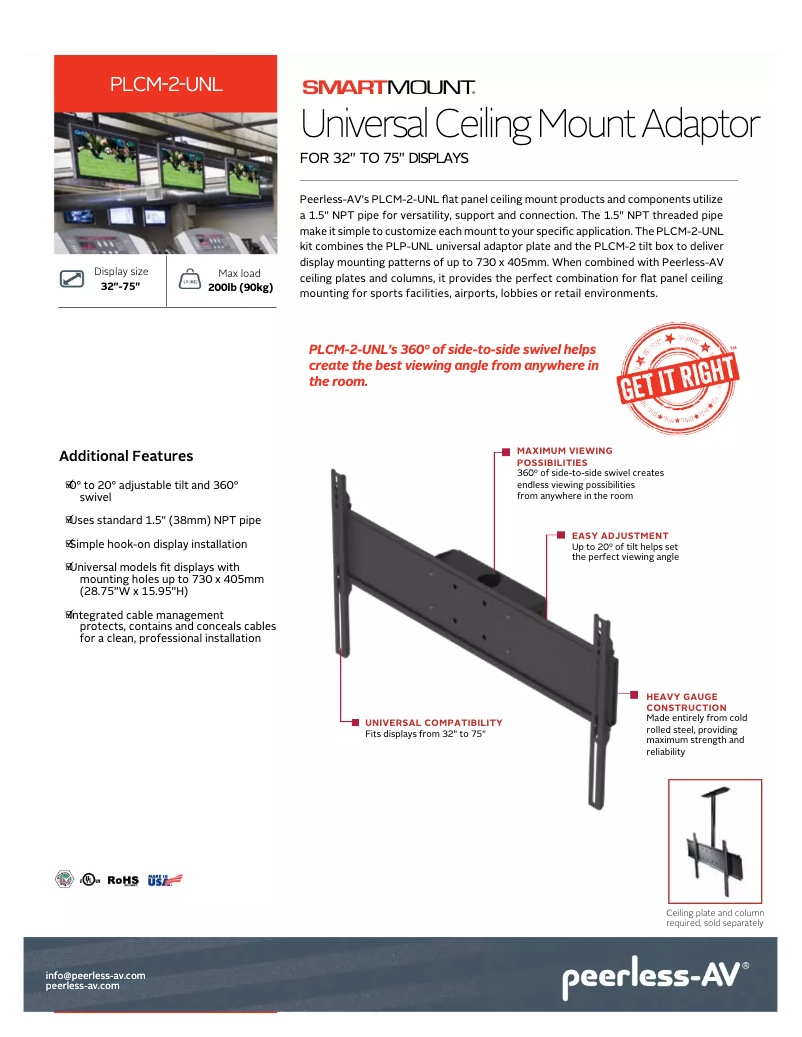 Página 1 del manual Manual de usuario Peerless-AV SmartMount PLCM-2-UNL