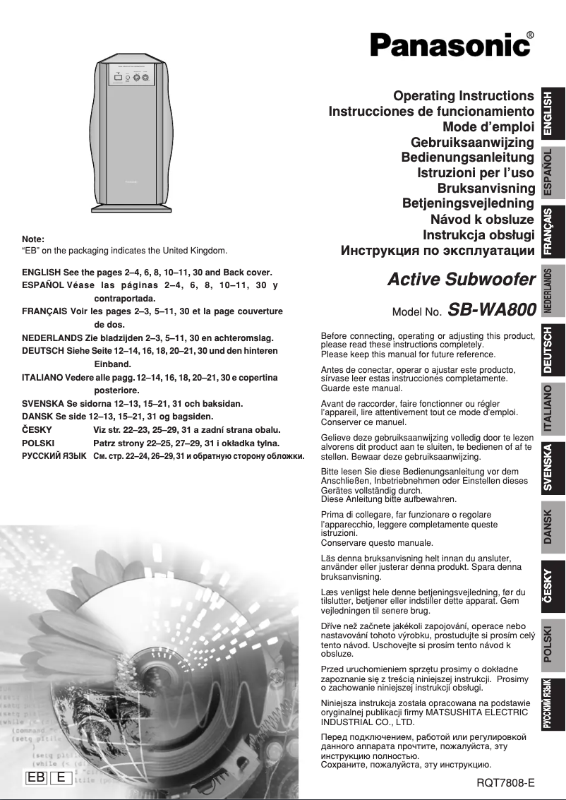 Página 1 del manual Manual de usuario Panasonic SB-WA800