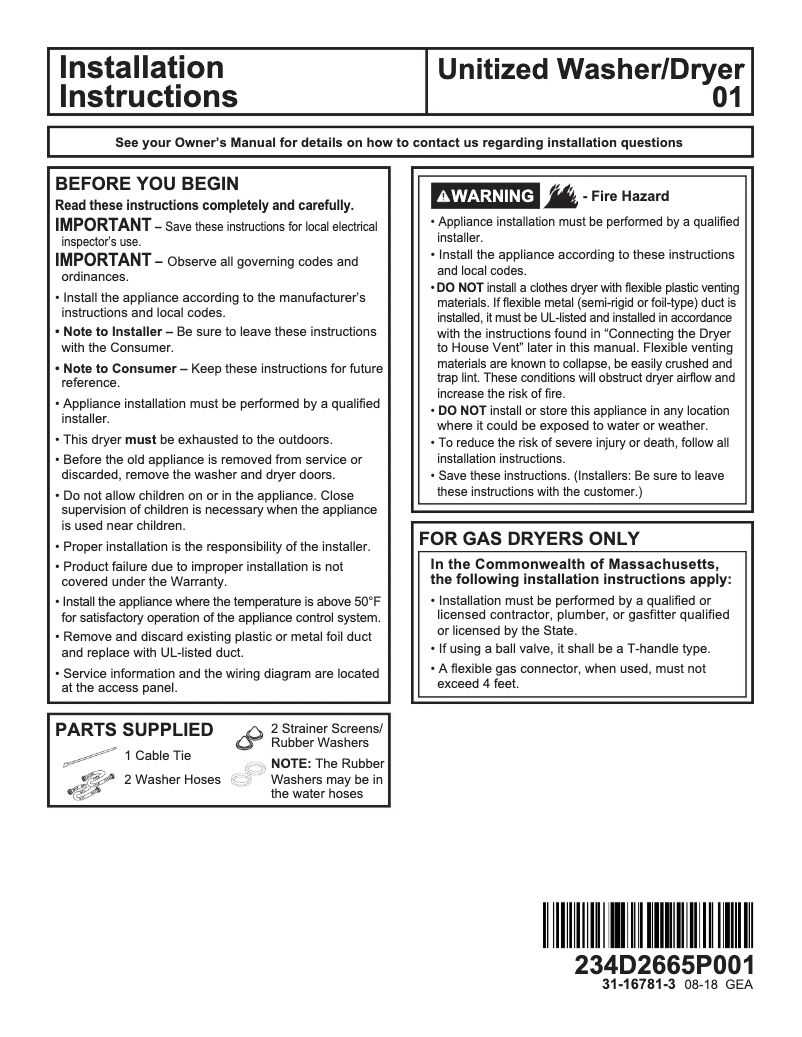 Imagen de la primera página del manual del dispositivo Spacemaker GUD27GESNWW