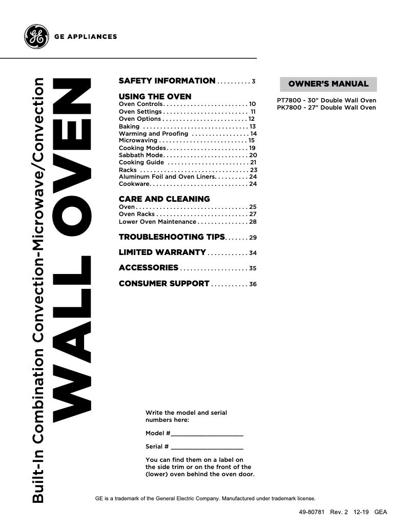 Imagen de la primera página del manual del dispositivo Profile PT7800SHSS