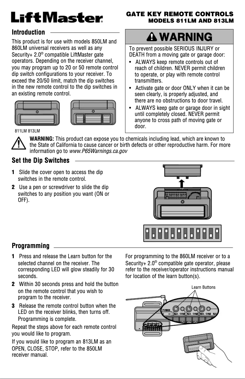 Página nº 1 - Manual de usuario LiftMaster 813LM