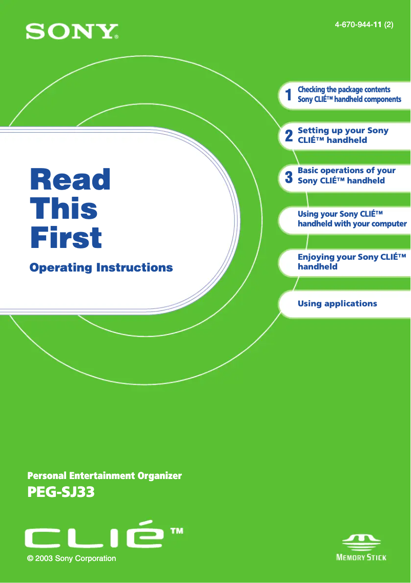 Página 1 del manual Guía de instalación Sony Clié PEG-SJ33