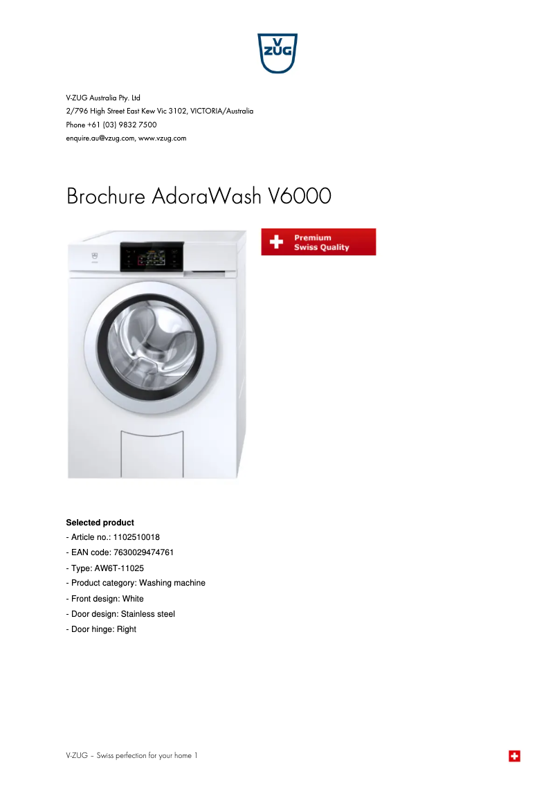 Imagen de la primera página del manual del dispositivo AdoraWash V6000