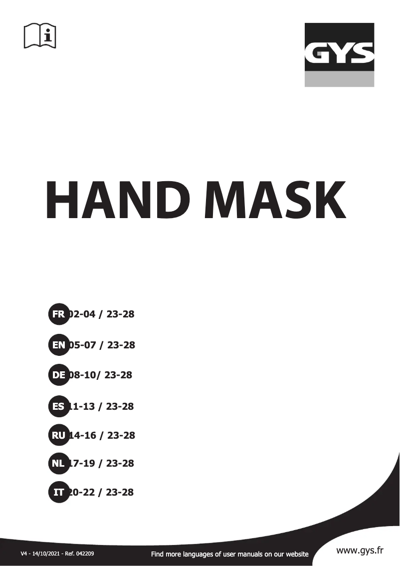 Imagen de la primera página del manual del dispositivo Hand Mask