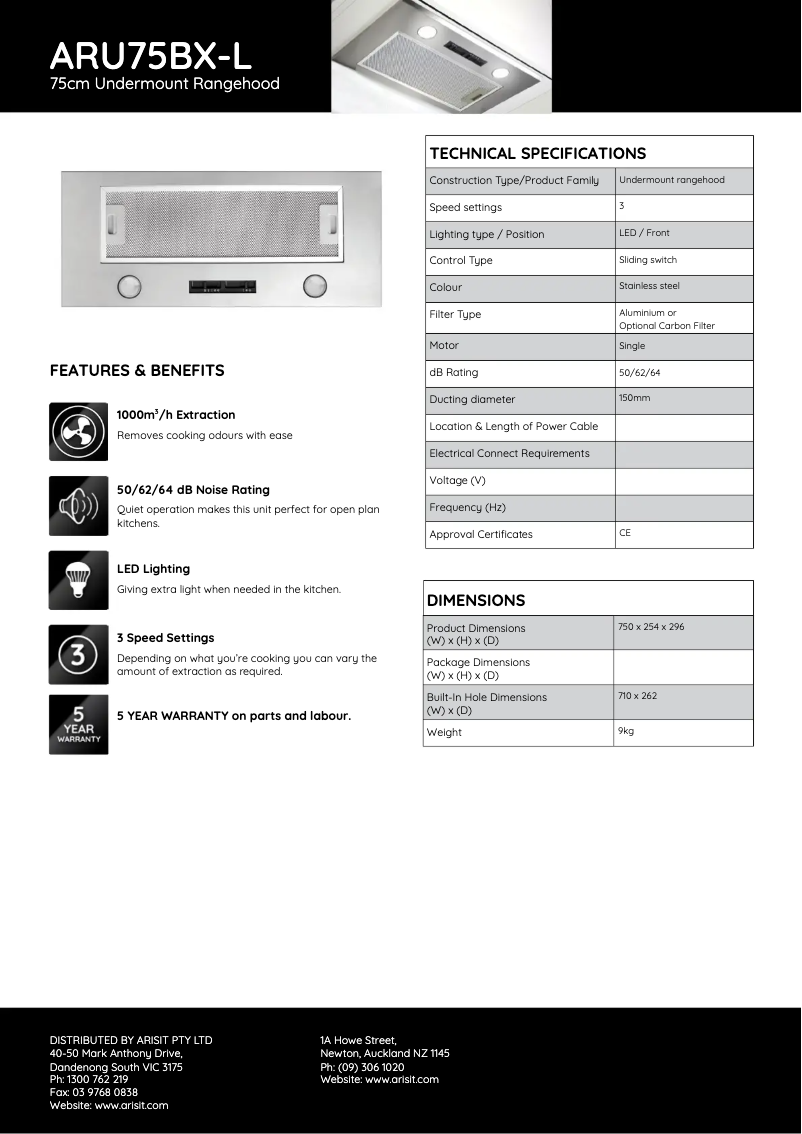 Imagen de la primera página del manual del dispositivo ARU75BX-L