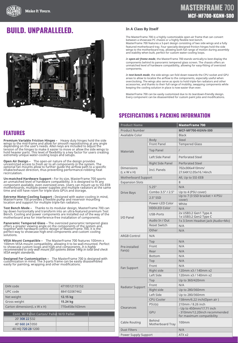 Imagen de la primera página del manual del dispositivo MasterFrame 700