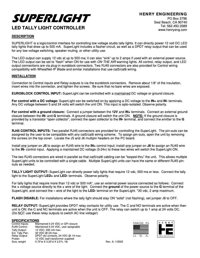 Imagen de la primera página del manual del dispositivo SuperLight